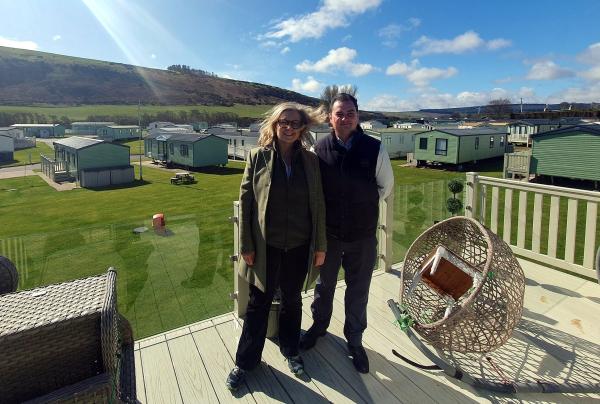 MSP Rachael Hamilton and business owner Frank Maguire in the grounds of Cockburnspath Holiday Park